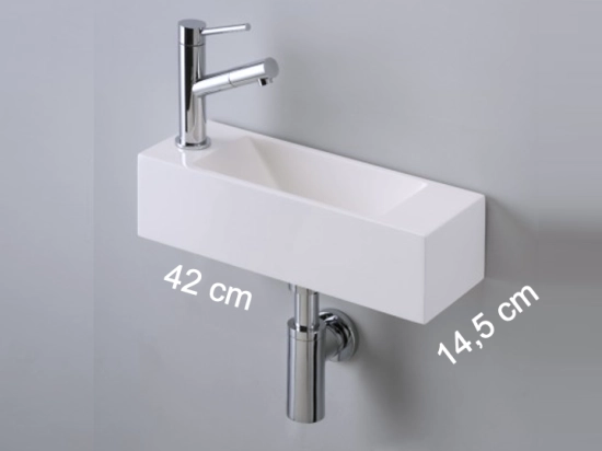 Lave-mains pour toilettes, suspendu et compacte, parfait pour les espaces restreints, Largeur 42 cm, Profondeur 14,5 cm, Hauteur 11 cm, résine minéral, Livraison 5-7 jours OFFERTE.
